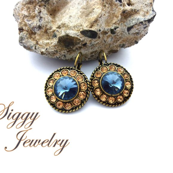 Swarovski Blue and Topaz Statement Flower Earrings - Picture 4 of 5